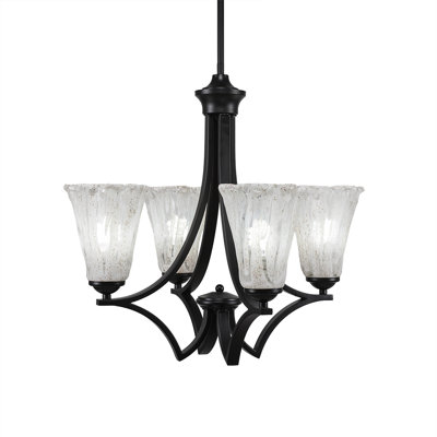 Lustre 4 lumières Zilo présenté en finition granit foncé avec verre cannelé italien de 5,5 po