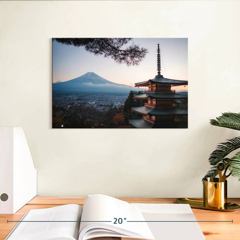 Pagode Adella surplombant le mont Fuji, H 8 po x l 12 po