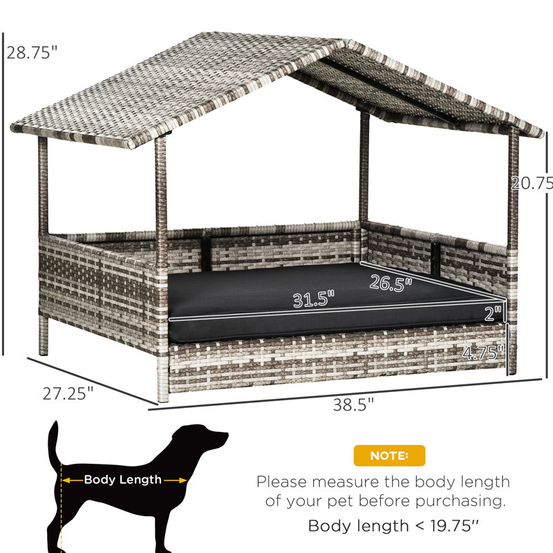 Niche pour chien avec auvent en PE, coussin imperméable, pour les chiens de petite à moyenne taille, base surélevée, couleur crème paisible pour l'intérieur et l'extérieur, chiens de base confortables