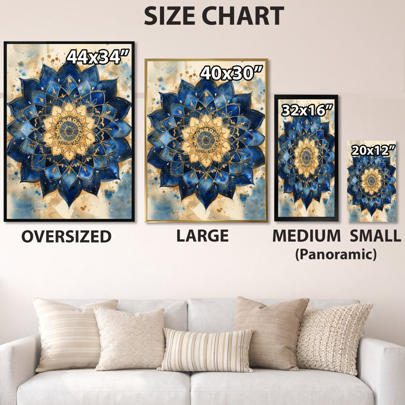 Mandala pour la méditation II - Tableau de yoga encadré, H 32 po x l 16 po, Cadre photo blanc