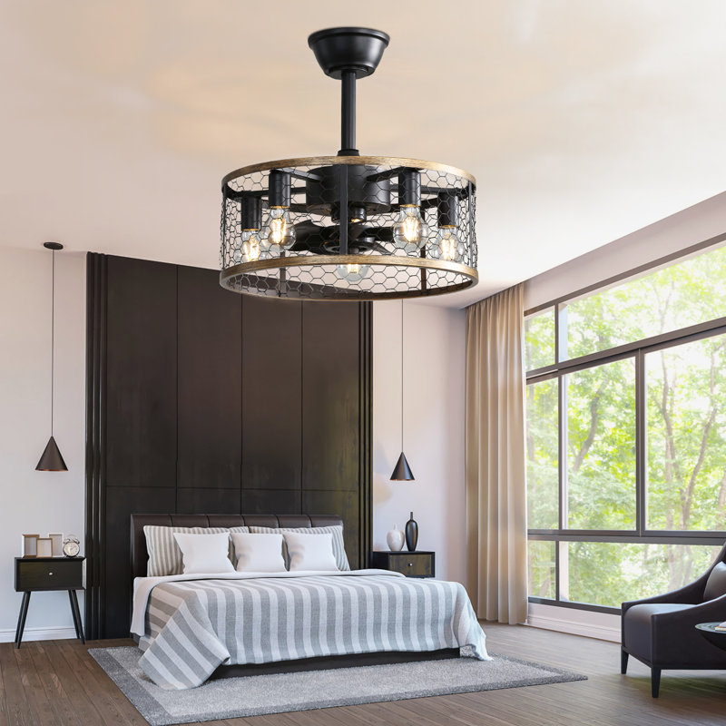 51CM 7 - Blade Caged Ceiling Fan With Remote Control And Light Kit Included