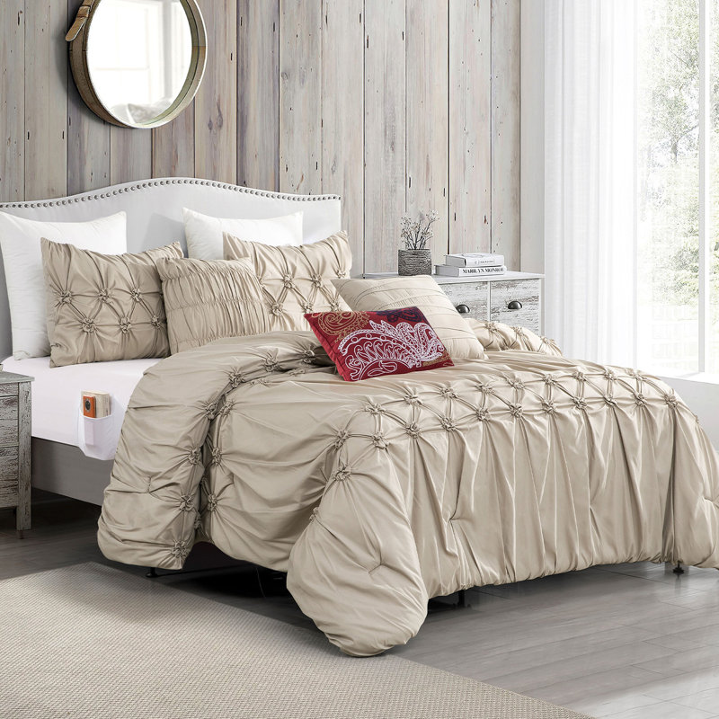 Ensemble de 12 pièces dans un sac 12 pièces, ensemble d'édredon plissé plissé Ella, ensemble de draps 6 pièces avec poches intelligentes, coussins décoratifs assortis, literie toutes saisons