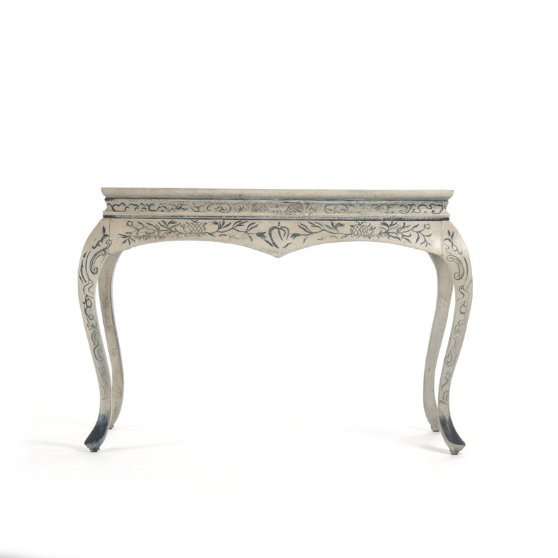 Antique White Floral Wood Console Table