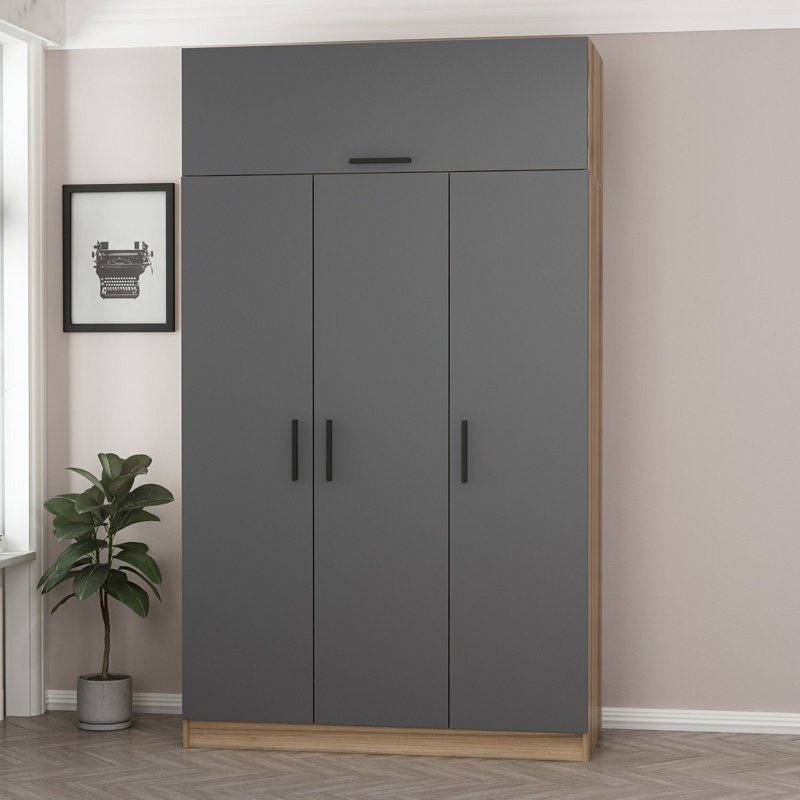 Armoire moderne moderne anthracite avec détails dorés, 53,1 po x 92,5 po x 20,5 po | 100% panneau de particules enduit de mélamine, épaisseur de 0,7 pouce | Nombreuses tablettes pour un rangement optimal, un design élégant et fonctionnel