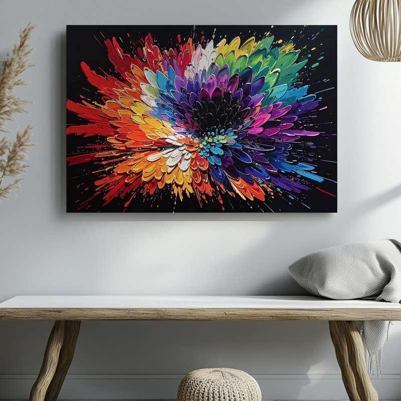 Canvas Wall Art Colour Burst On Black Abstract Expressionist Explosion Some Ready To Hang Gallery Wrapped Home Decor Premium Quality