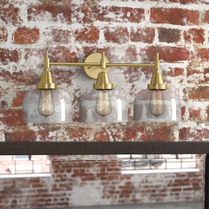 Éclairage pour meuble-lavabo à 3 lumières à intensité variable Gayle, Laiton satiné, Ampoule DEL rétro 4 watts, Transparent