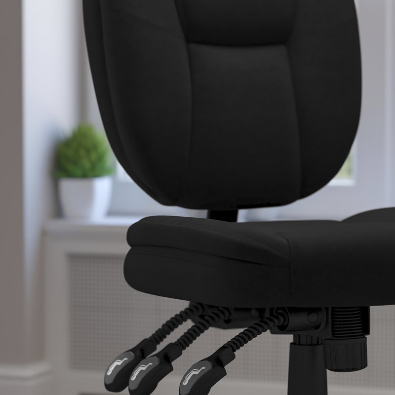 Mid-Back Multifunction Ergonomic Task Office Chair with Pillow Top Cushioning, Black Fabric, Armless
