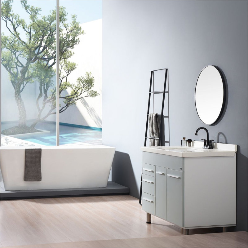 Meuble-lavabo de salle de bain avec métal bronze huilé, bec pivotant et bonde escamotable, conception à deux poignées