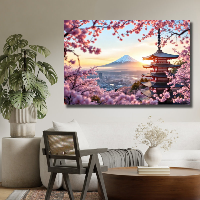 Art mural en verre trempé Cherry Blossom Mount Fuji, 12" H x 16" W