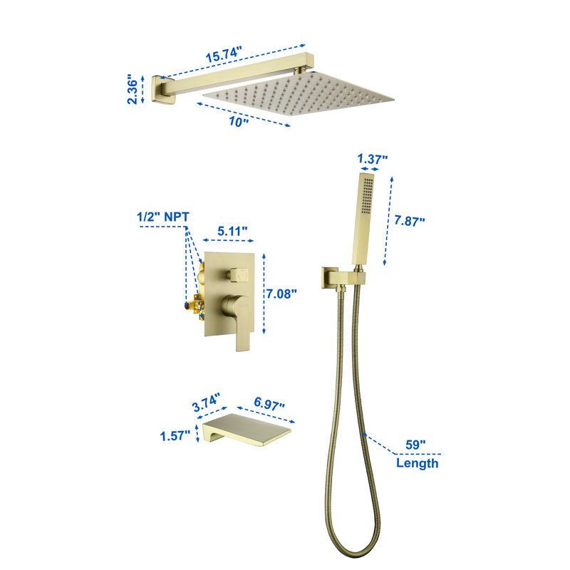 All-In-One Kit with Rough in-Valve, Brushed Gold