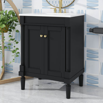 Meuble-lavabo de salle de bain chic 24 po avec évier sur-comptoir et armoire de rangement à deux niveaux de style contemporain