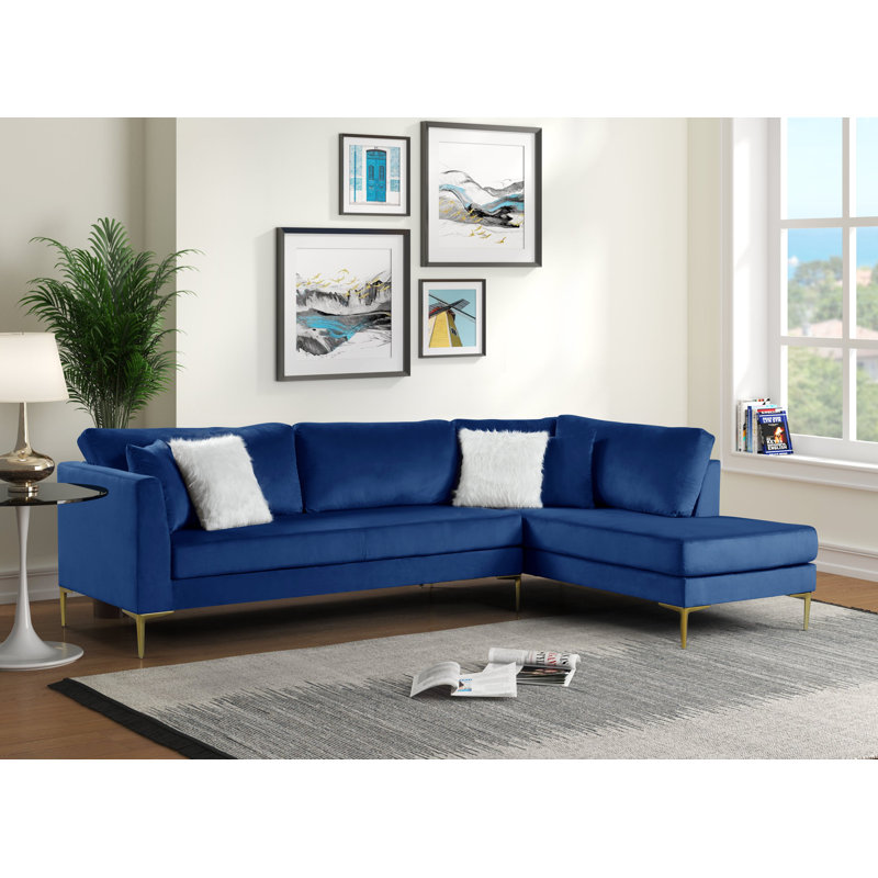 Canapé modulaire 2 pièces Dzeneta, Velours bleu