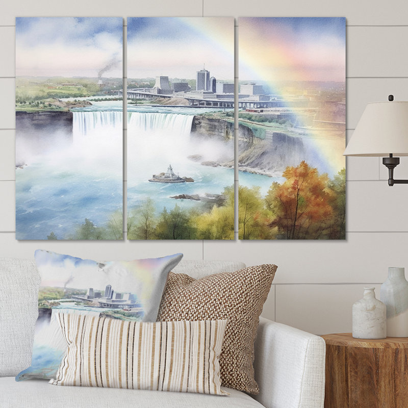 «Nigara Falls Dreams Waterfall I», reproduction sur toile 3 pièces, H 28 po x l 36 po x P 1 po, Toile tendue