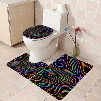Neon Swirl Light Print Multi 3 Units Shower Bathroom Rug Kit