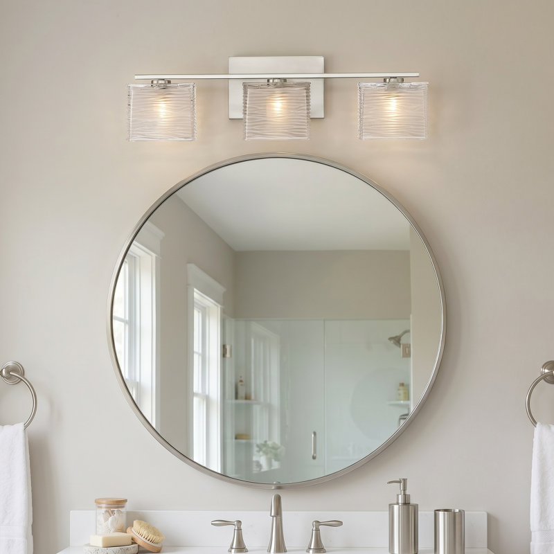 Dunreith 3-Light Dimmable Vanity Light with Wavy Glass Shades, Brushed Nickel