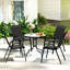 5 Piece Black Metal Garden Dining Set with Round Tempered Glass Top Table and 4 Stackable Mesh Chairs