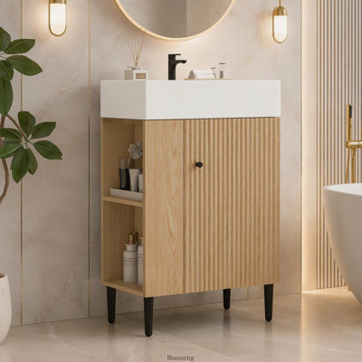 Meuble-lavabo en bois 21,6 po avec lavabo en céramique et rangement à gauche
