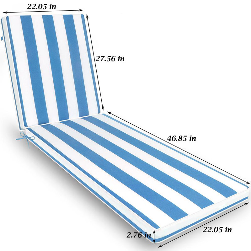 2PCS Set Outdoor Lounge Chair Cushion, Blue/White, 22.05"W x 46.85"D
