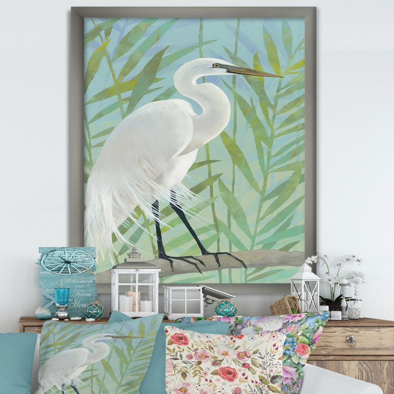 «Heron by the Shore I», reproduction d'art sur toile, H 20 po x l 12 po x P 1po, Cadre argenté