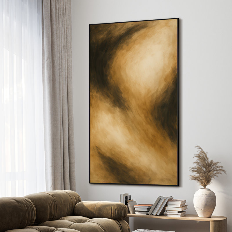 Très grande reproduction d'art sur tissu mural - Sable chaud et gris anthracite tourbillonnant, décoration pour le salon ou la chambre à coucher - «Assemblage requis du cadre (cadre non fini)»