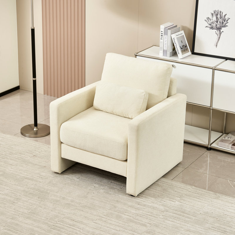 Fauteuil moderne en chenille - fabrication en bois massif pour la durabilité Coussin épais Le confort convient à différentes pièces Chaise à assemblage facile avec cadre Siège et dossier très confortables à assembler 4 couleurs