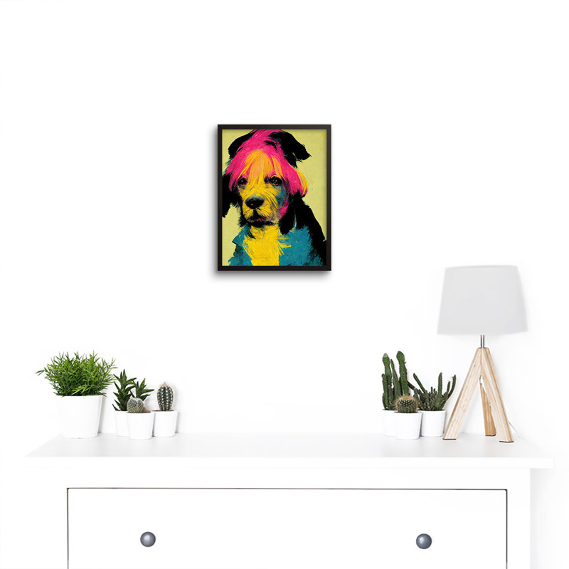 Pop Art Dog Bright Pink Yellow Blue - Single Picture Frame Print