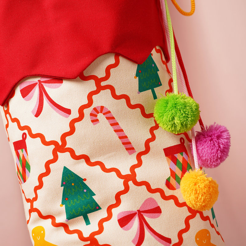  Stocking Checkered Gingerbread Print