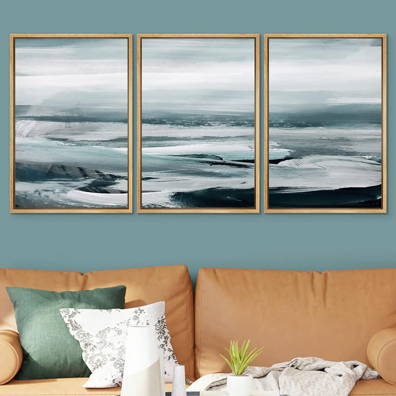 Bord de mer, vue aérienne de l'océan abstrait encadré sur toile, 3 pièces, H 36 po x l 72 po x P 1,5 po, Naturel