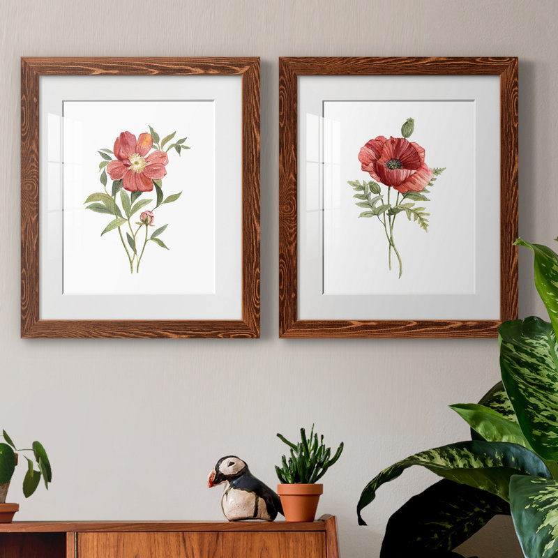 Pivoine écarlate - ensemble de 2 reproductions d'art, H 20 po x l 17 po x P 1 po, Papier avec cadre érable, Blanc