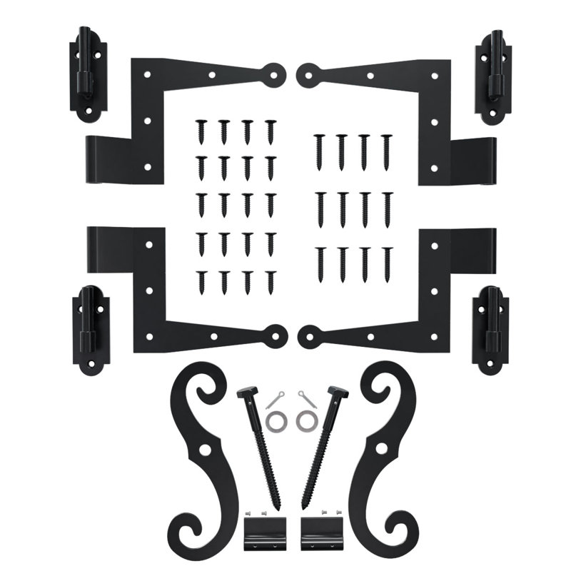 Charnière en L SteelTek avec ensemble de volets décalés de 1/2 po, pour les hauteurs de 12 à 36 po (comprend 4 charnières en L, 4 pintels sur la plaque, 1 paire de retenues en S avec support de volet à verrou)