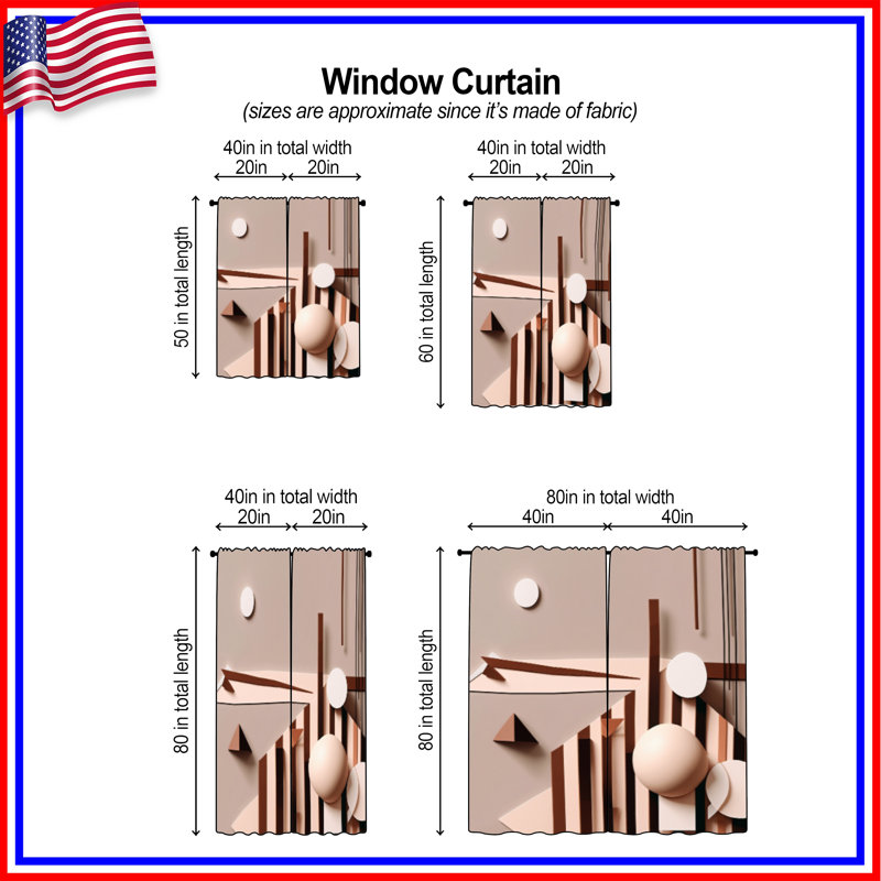 Rideaux abstraits et transparents à motif géométrique de formes géométriques - 2 panneaux, 56 po x 76 po - 2 panneaux