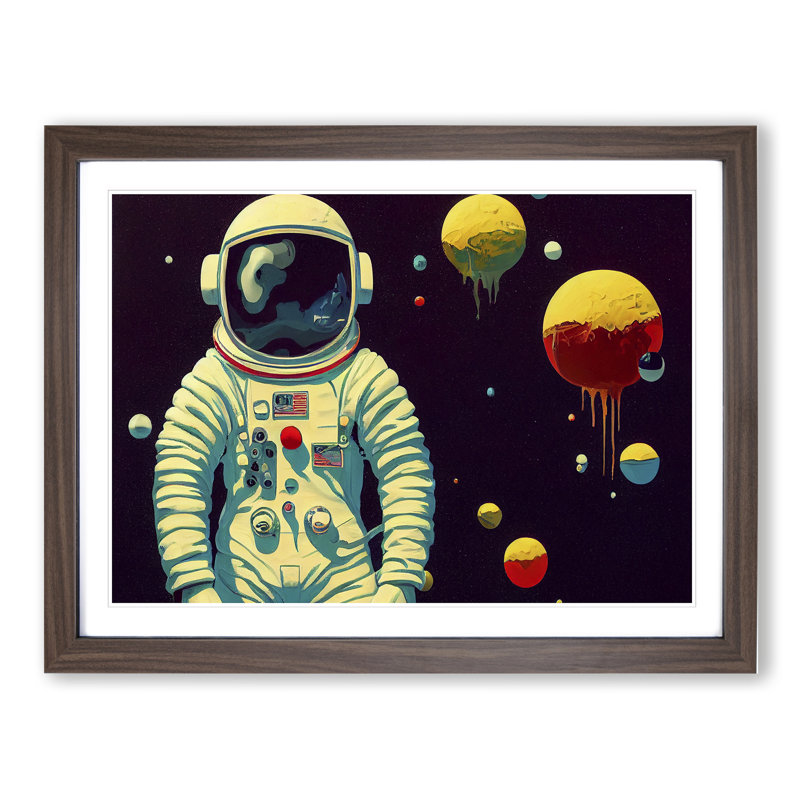 XH1022-6568X Painted Astronaut - Single Picture Frame Print, 25cm H x 34cm W x 2cm D, Walnut