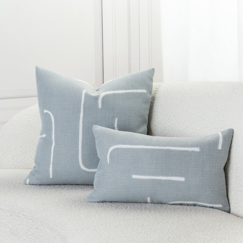 Instinct Square Indoor/Outdoor Pillow Cover & Insert, Denim, 2 Piece Set, Rectangular 12" H x 20" W
