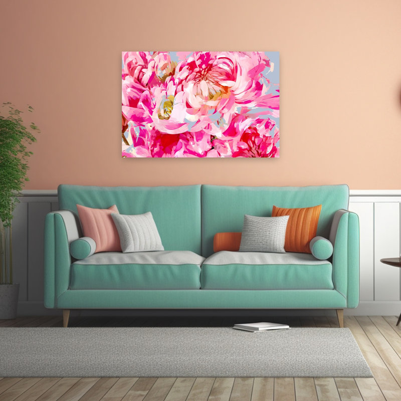 Impression d'art floral abstrait rose, 32" H x 48" W