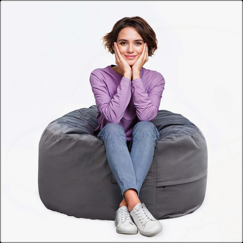 Fauteuil à billes, Tissu gris foncé, H 22 po x l 35,80 po x P 35,80 po