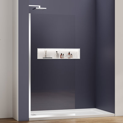 35" x 74" Half Frameless Shower Wall Panel, Tempered Glass 3/8 inch, Easy to clean Coating, Fixed Glass Shower Door with Hardware, Chrome