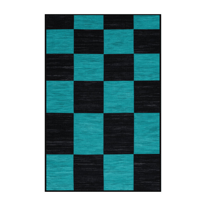 Tapis damier noir lavable à la machine, Rectangle 2 pi x 3 pi