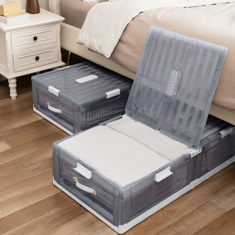 Nikolin Stackable Plastic Underbed Storage Box with Double-Open Lid and Wheels, 1, 9.45" H x 39.4" W x 19.7" D