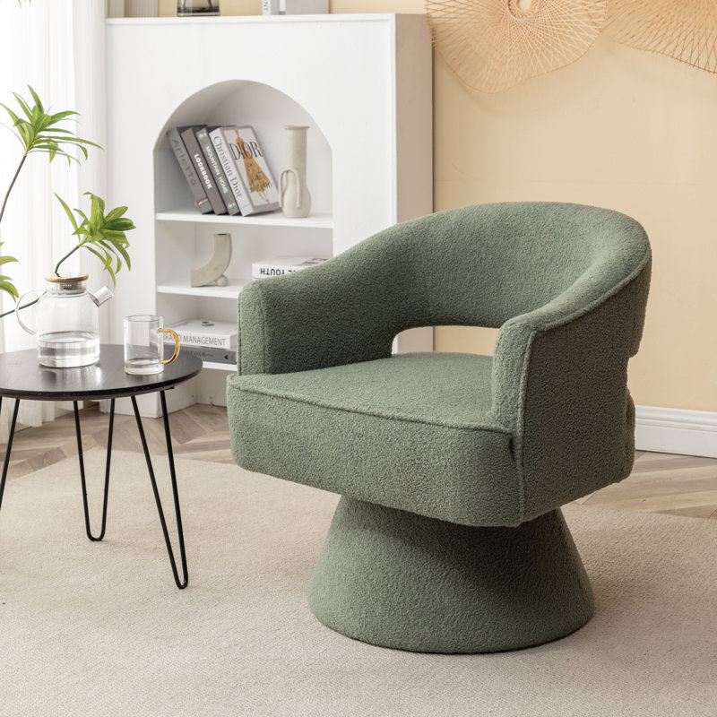 Fauteuil demi-tonneau pivotant de 28 po Kenzlee, Tissu vert en peluche