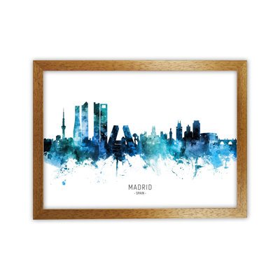Madrid Spain Skyline Blue City Name by Michael Tompsett - 1 Piece Wall Art