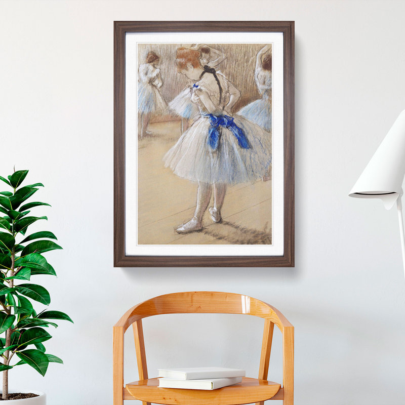 Young Ballet Ballerina Dancers by Edgar Degas - Picture Frame Painting, 36cm H x 27cm W x 2cm D, Walnut Framed