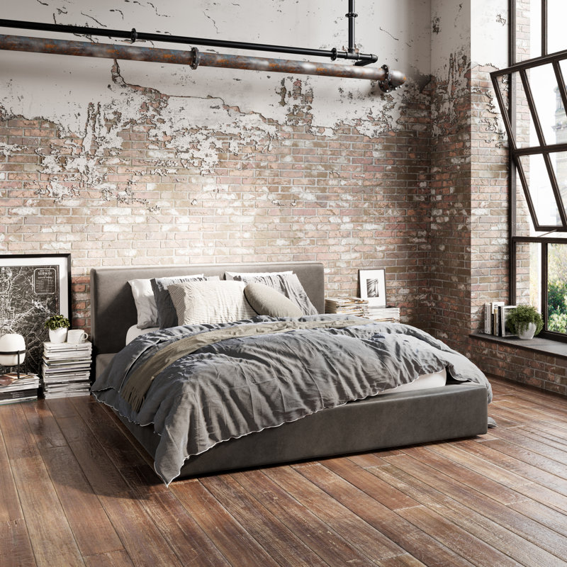 SOHO UPHOLSTERED WIDE BASE BED, Double (135 x 190 cm), Grey