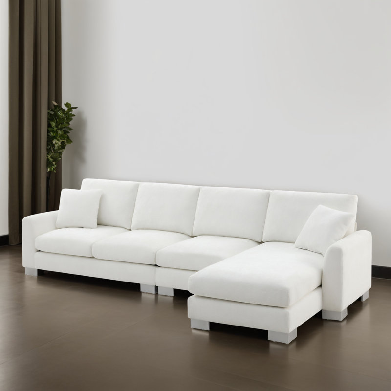 Canapé modulaire de 119,08 po faisant face à la droite avec méridienne, Chenille blanche