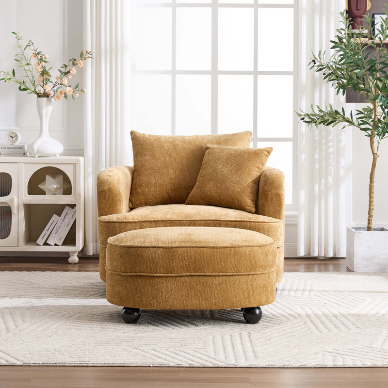40.2 " Modern Chenille Accent Chair,comfy Reading Chair With Storage Ottoman, Yellow