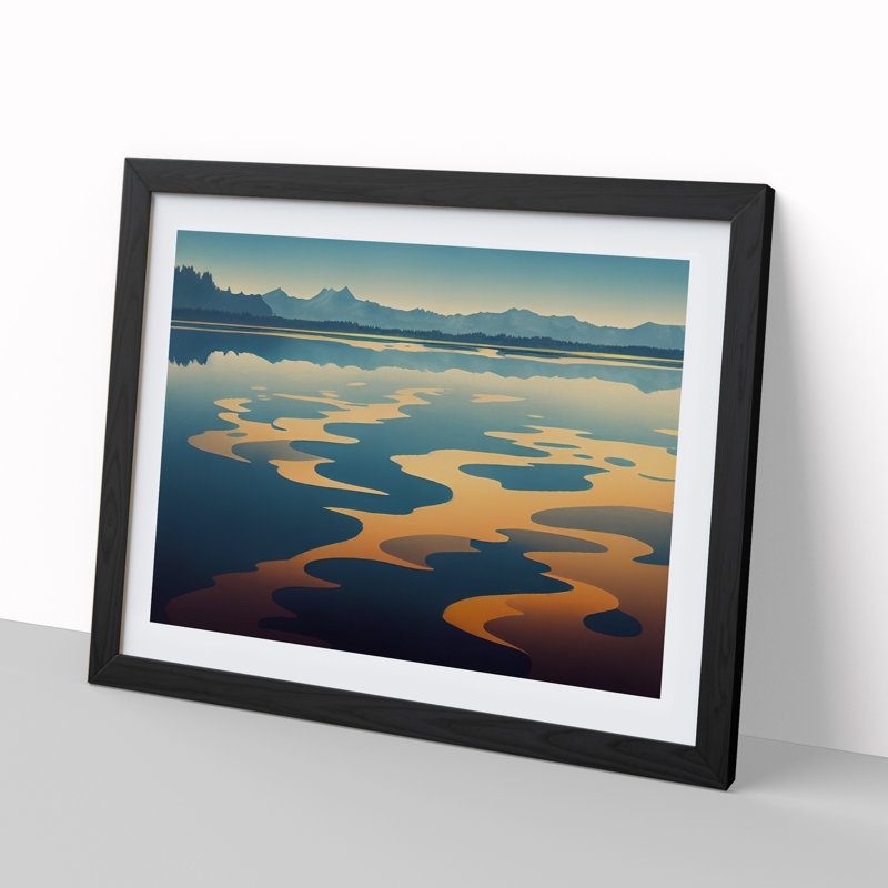 Golden Mountain Lake - Single Picture Frame Print, 46cm H x 64cm W x 2cm D, Black Framed
