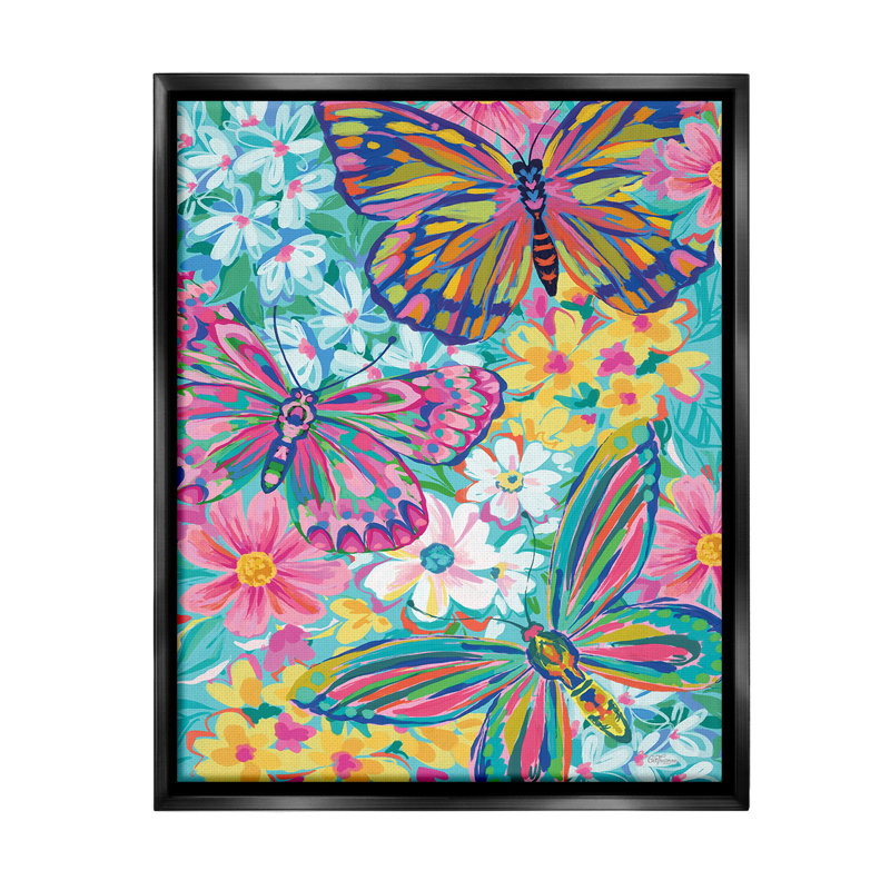 «Modern Butterflies & Blossoms» par Cat Thurman Designs sur, Cadre flottant noir de jais, H 21 po x l 17 po