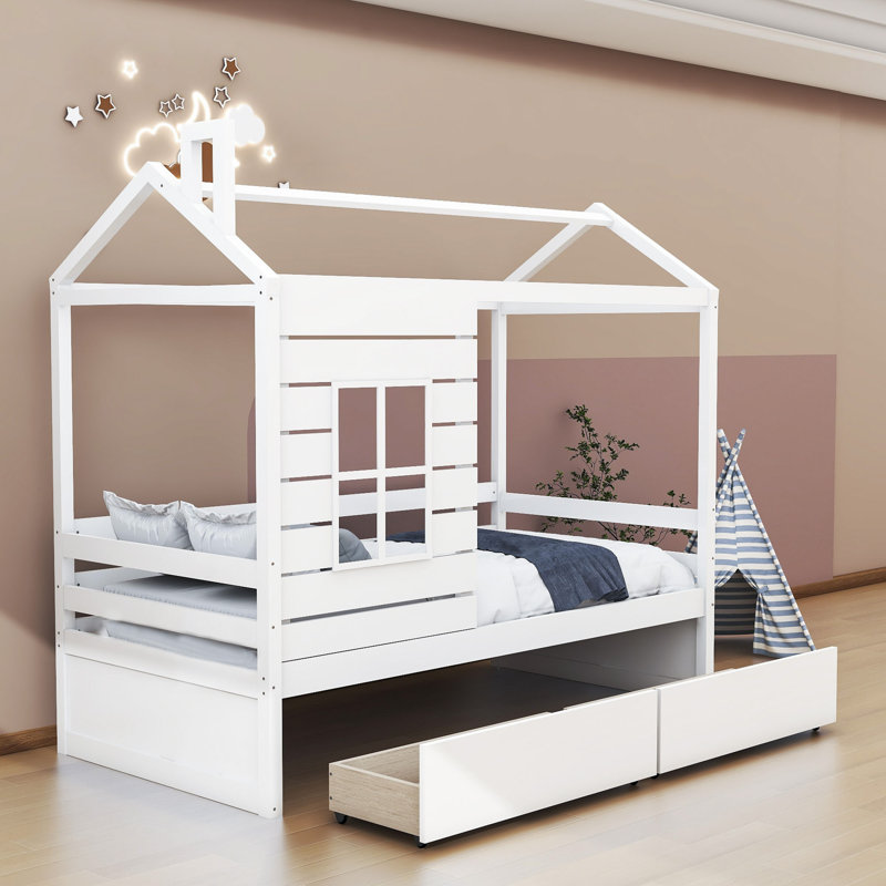Lit de jour simple avec 2 tiroirs, Blanc
