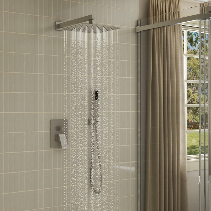 Système de douche complet à 2 fonctions avec valve brute, Nickel brossé