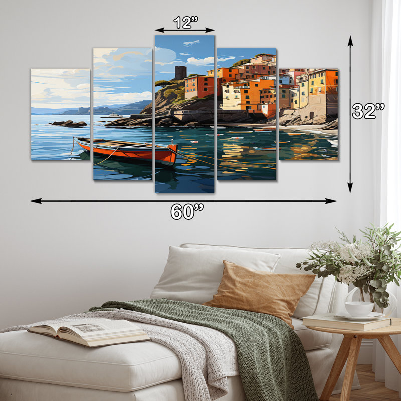 Beige Italie Cinque Terre I - art mural sur toile Italie - 5 panneaux