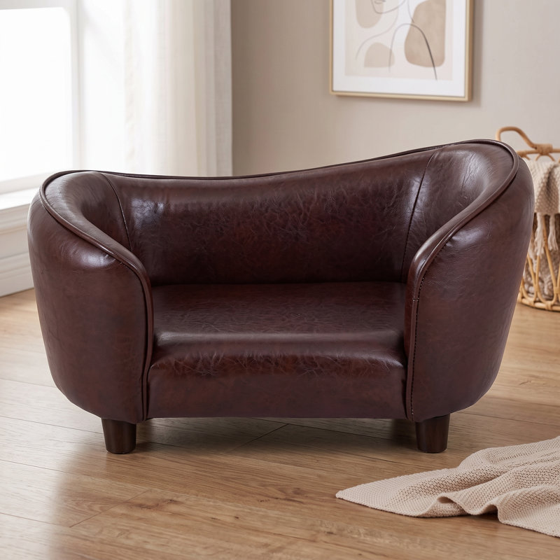 Canapé compact en similicuir brun chocolat 18 po x 12 po, convenant aux chiens de moins de 18 lb